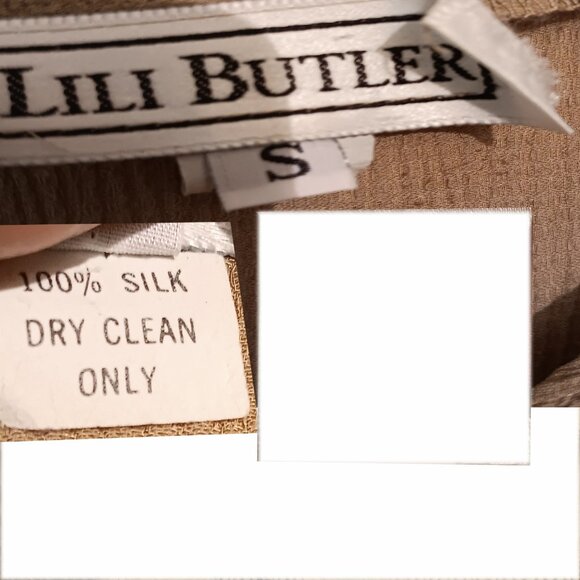 Lili Butler Long Silk Beige Ribbed Long Sleeve Blouse Size Small - Picture 8 of 8